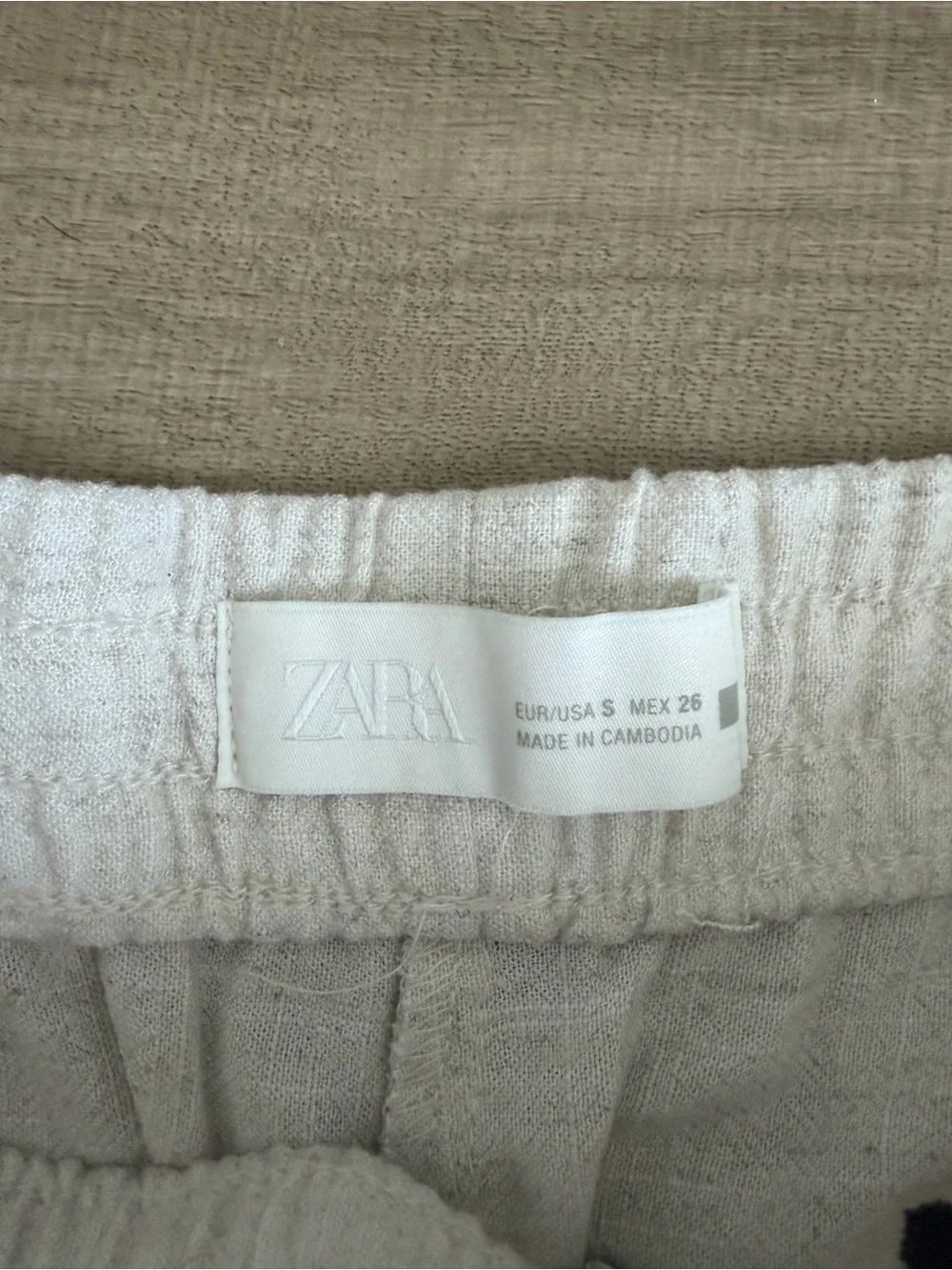 Zara Off White Black Linen Blend Geometric Boho French Countryside Casual Pants